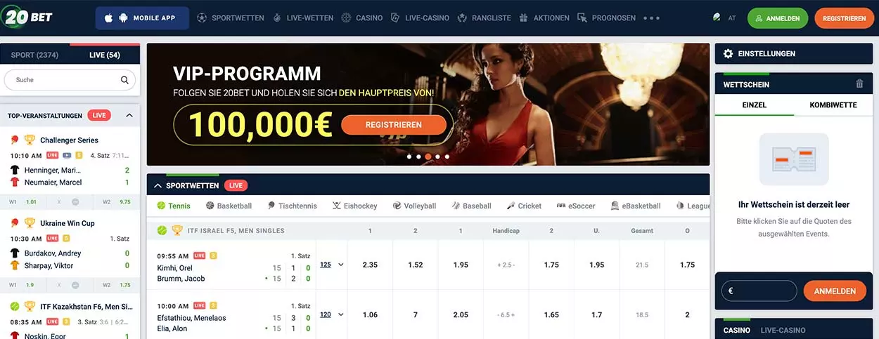 20Bet sports betting lines and crypto casino review