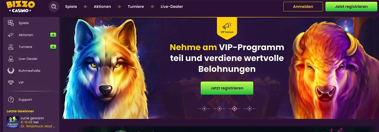 BizzoCasino DE online gambling site home page