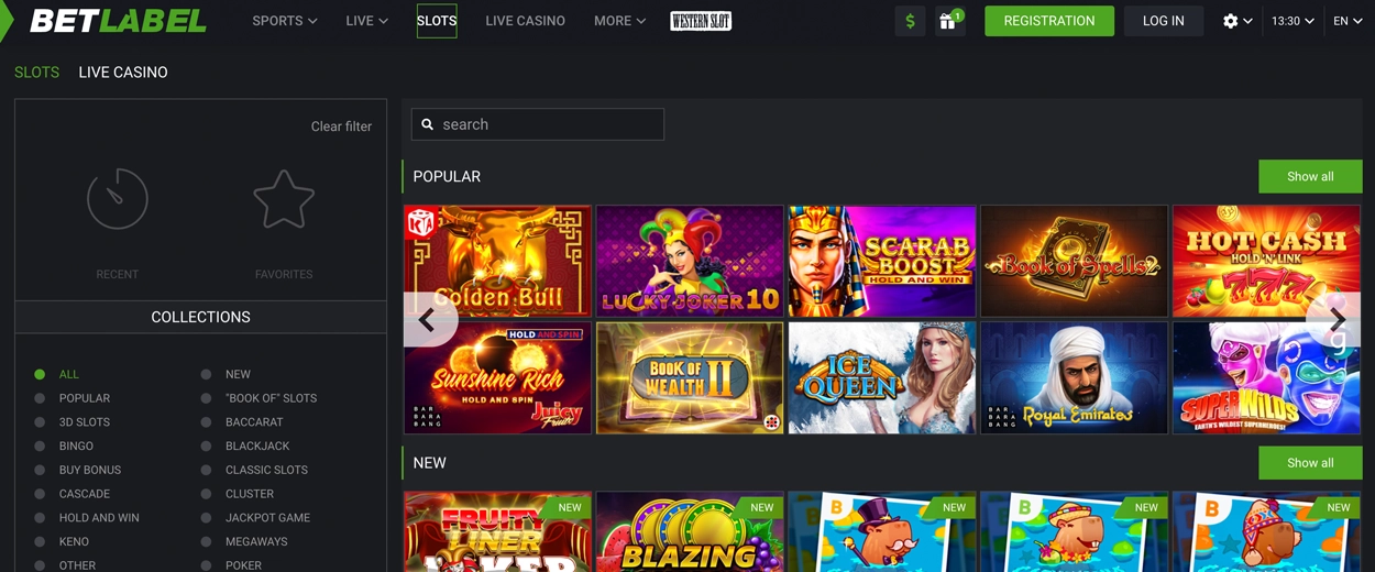 Betlabel Casino Slots-Seite